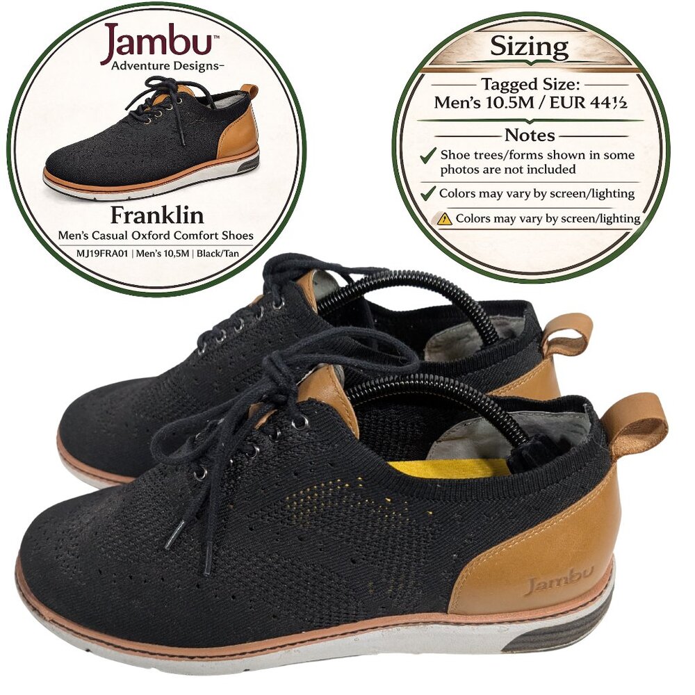 Jambu Franklin MJ19FRA01 Mens 10.5M Black Knit Leather Oxford Shoes Box